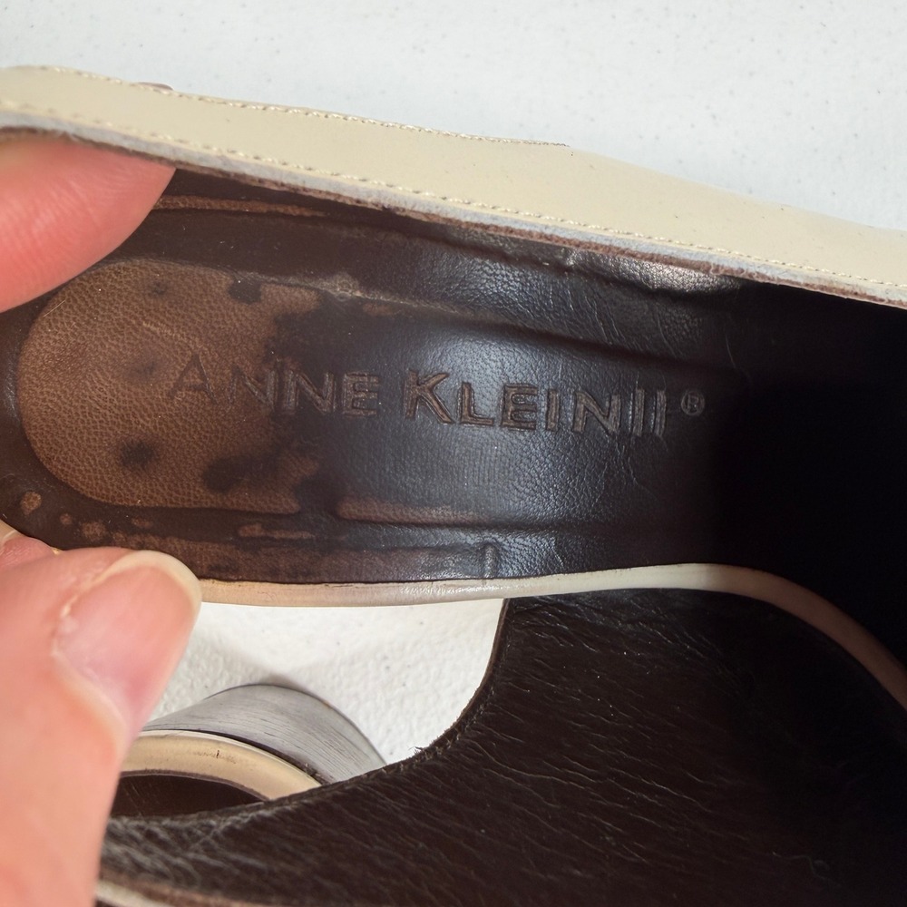 VTG 90s Anne Klein 8 Slingback Chunky Loafer Bratz Block Heel Leather Tan Italy - Picture 7 of 12